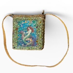 Capelli of New York Mermaid Design Basket Purse - Green and Tan